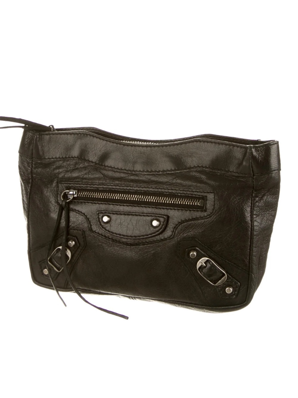 Chic Balenciaga clutch\make up bag. Black leather .